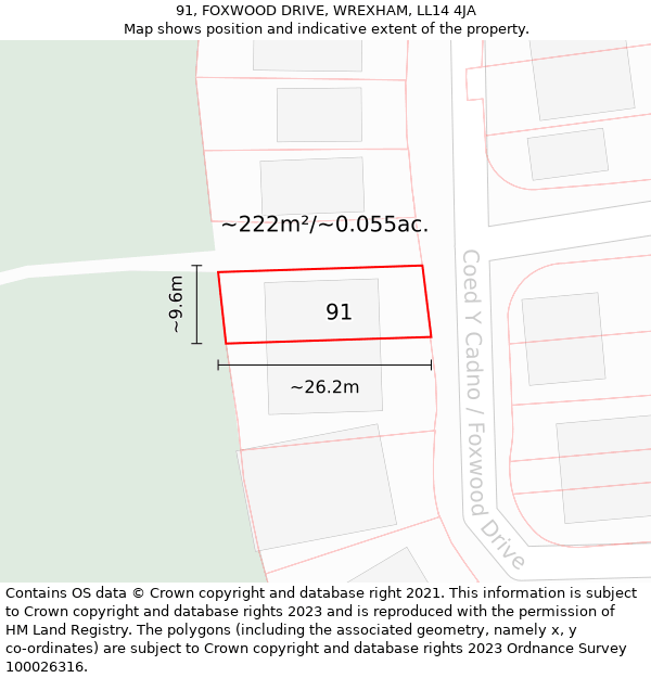 91, FOXWOOD DRIVE, WREXHAM, LL14 4JA: Plot and title map