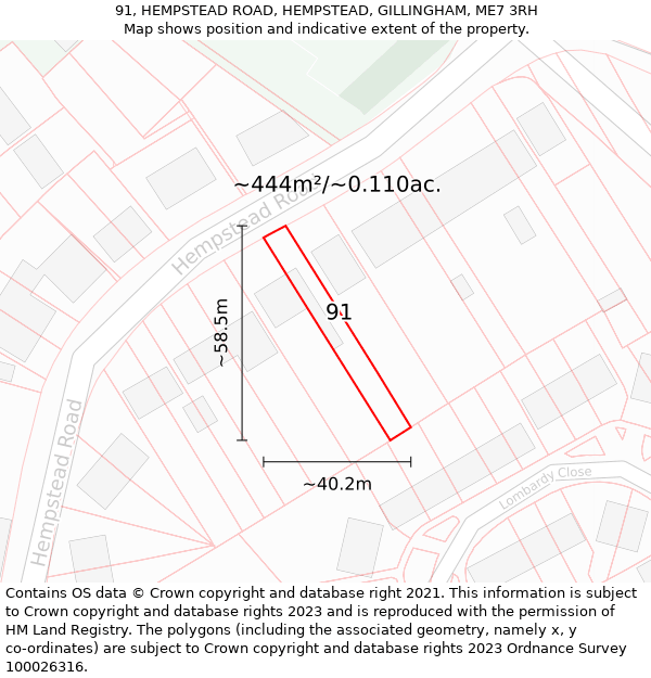 91, HEMPSTEAD ROAD, HEMPSTEAD, GILLINGHAM, ME7 3RH: Plot and title map