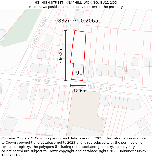 91, HIGH STREET, KNAPHILL, WOKING, GU21 2QD: Plot and title map