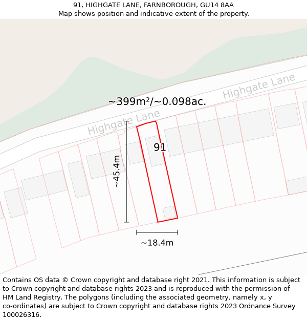 91, HIGHGATE LANE, FARNBOROUGH, GU14 8AA: Plot and title map