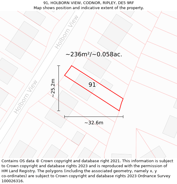 91, HOLBORN VIEW, CODNOR, RIPLEY, DE5 9RF: Plot and title map