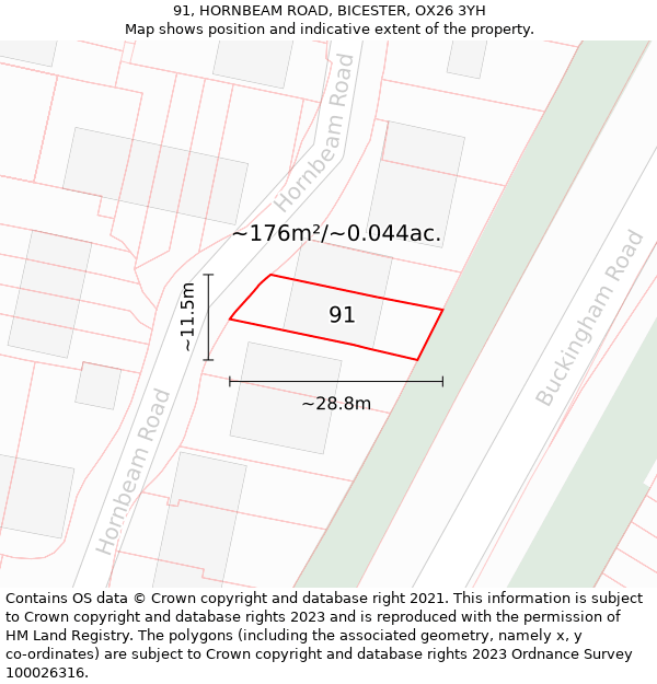 91, HORNBEAM ROAD, BICESTER, OX26 3YH: Plot and title map