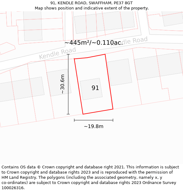 91, KENDLE ROAD, SWAFFHAM, PE37 8GT: Plot and title map