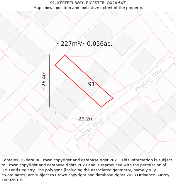 91, KESTREL WAY, BICESTER, OX26 6XZ: Plot and title map