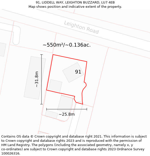 91, LIDDELL WAY, LEIGHTON BUZZARD, LU7 4EB: Plot and title map