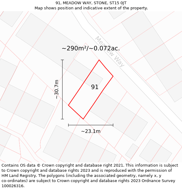 91, MEADOW WAY, STONE, ST15 0JT: Plot and title map