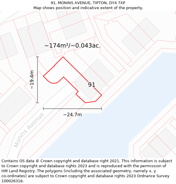 91, MONINS AVENUE, TIPTON, DY4 7XP: Plot and title map