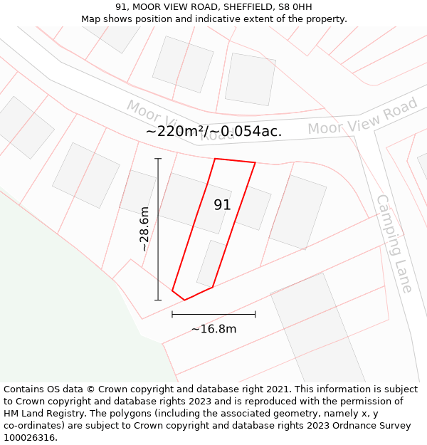 91, MOOR VIEW ROAD, SHEFFIELD, S8 0HH: Plot and title map