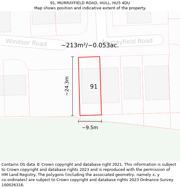 91, MURRAYFIELD ROAD, HULL, HU5 4DU: Plot and title map
