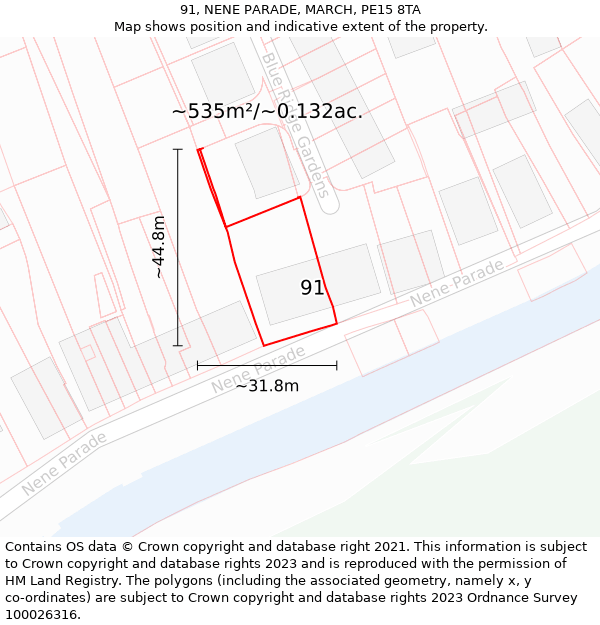 91, NENE PARADE, MARCH, PE15 8TA: Plot and title map