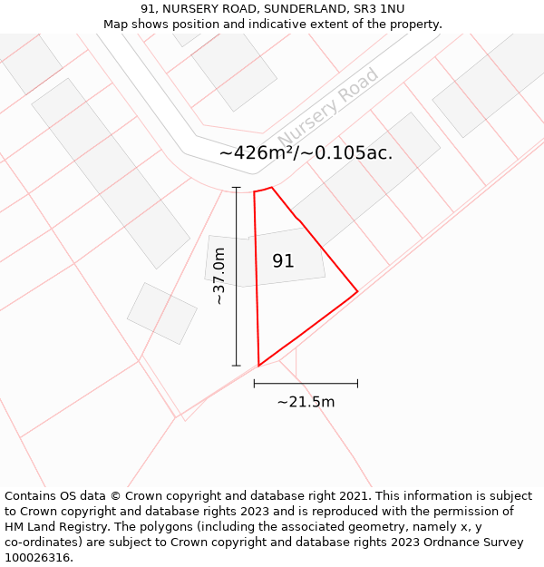 91, NURSERY ROAD, SUNDERLAND, SR3 1NU: Plot and title map