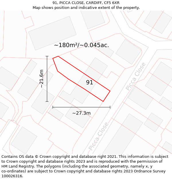 91, PICCA CLOSE, CARDIFF, CF5 6XR: Plot and title map