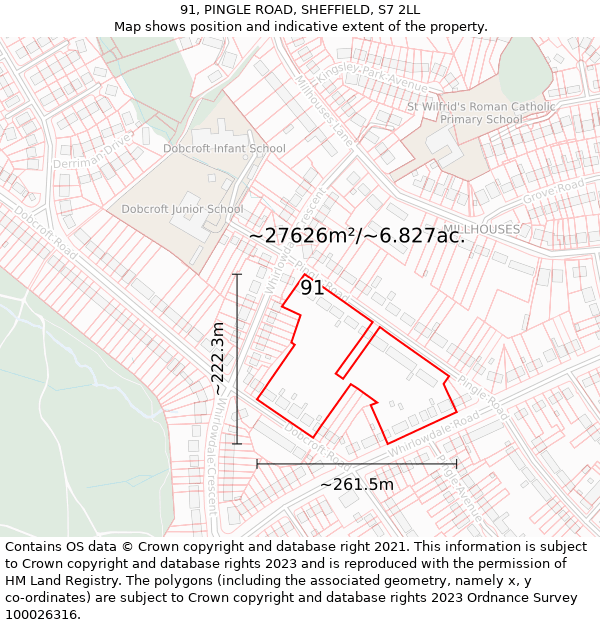 91, PINGLE ROAD, SHEFFIELD, S7 2LL: Plot and title map