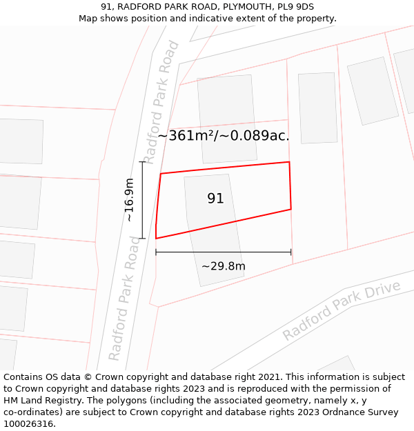 91, RADFORD PARK ROAD, PLYMOUTH, PL9 9DS: Plot and title map
