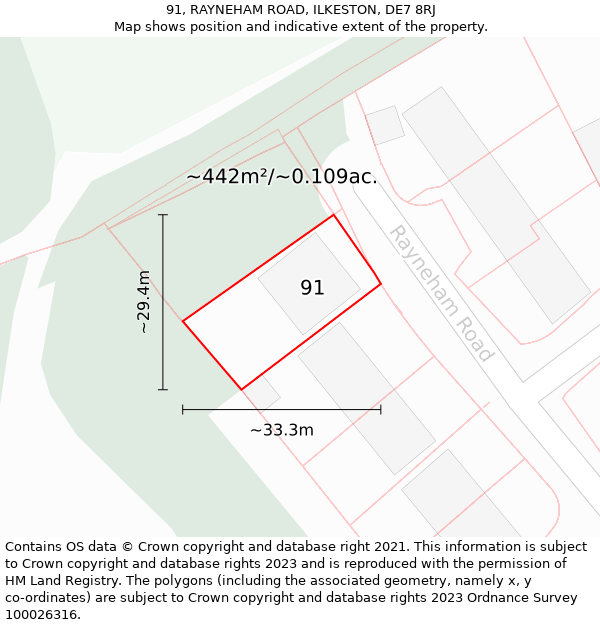 91, RAYNEHAM ROAD, ILKESTON, DE7 8RJ: Plot and title map