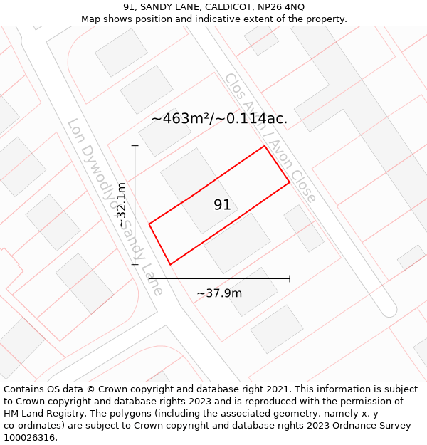 91, SANDY LANE, CALDICOT, NP26 4NQ: Plot and title map