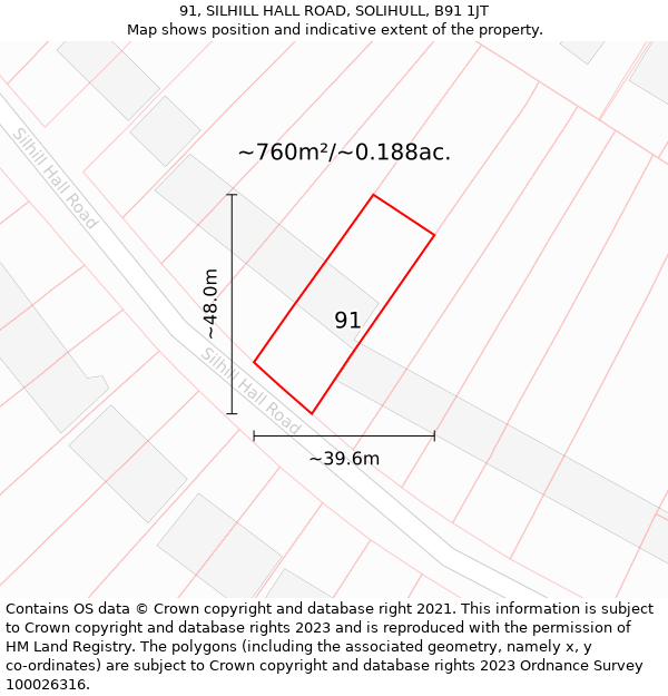 91, SILHILL HALL ROAD, SOLIHULL, B91 1JT: Plot and title map