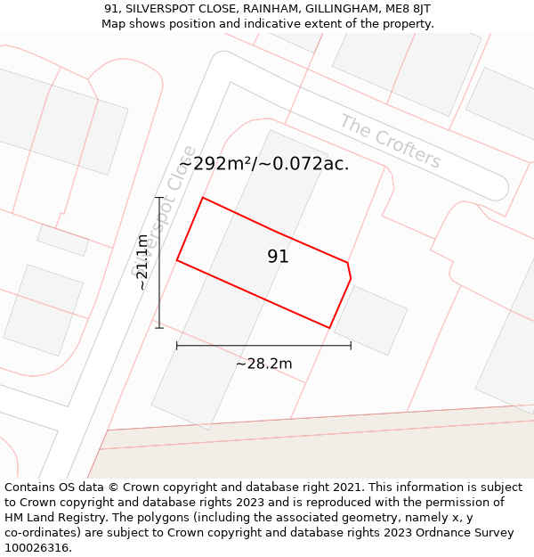 91, SILVERSPOT CLOSE, RAINHAM, GILLINGHAM, ME8 8JT: Plot and title map