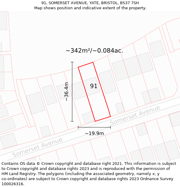 91, SOMERSET AVENUE, YATE, BRISTOL, BS37 7SH: Plot and title map