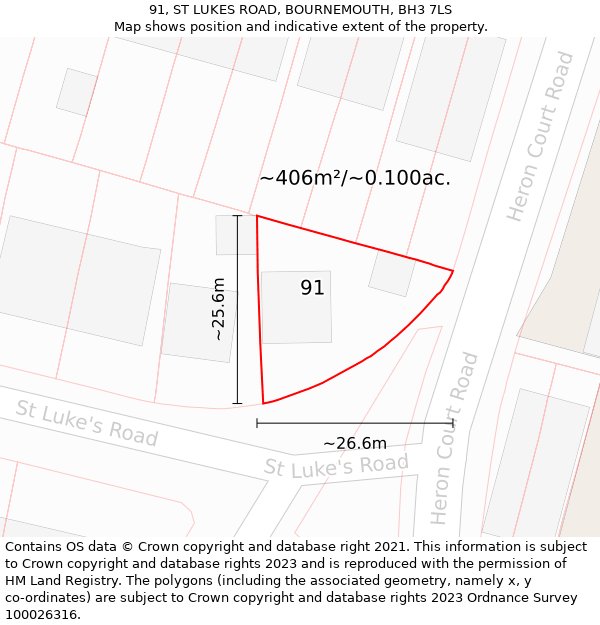 91, ST LUKES ROAD, BOURNEMOUTH, BH3 7LS: Plot and title map