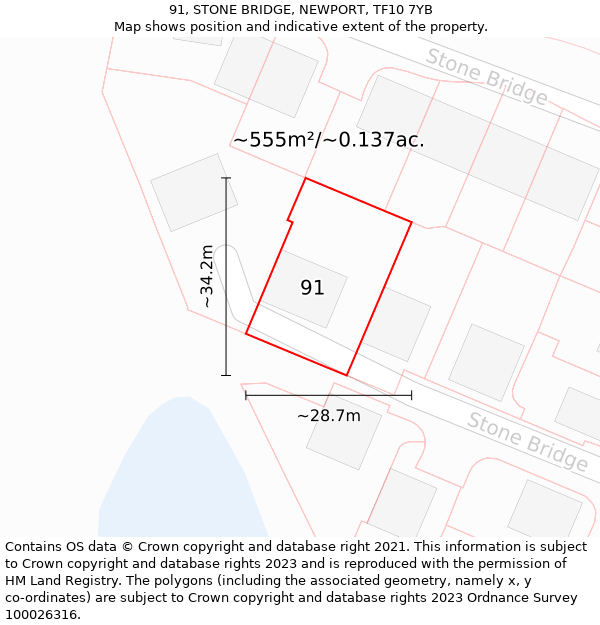 91, STONE BRIDGE, NEWPORT, TF10 7YB: Plot and title map