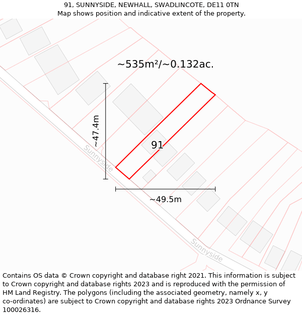 91, SUNNYSIDE, NEWHALL, SWADLINCOTE, DE11 0TN: Plot and title map