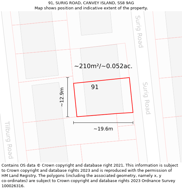 91, SURIG ROAD, CANVEY ISLAND, SS8 9AG: Plot and title map