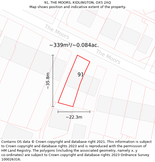 91, THE MOORS, KIDLINGTON, OX5 2AQ: Plot and title map