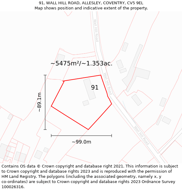 91, WALL HILL ROAD, ALLESLEY, COVENTRY, CV5 9EL: Plot and title map