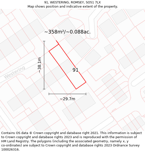 91, WESTERING, ROMSEY, SO51 7LX: Plot and title map