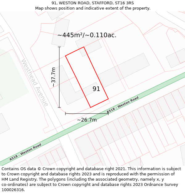 91, WESTON ROAD, STAFFORD, ST16 3RS: Plot and title map