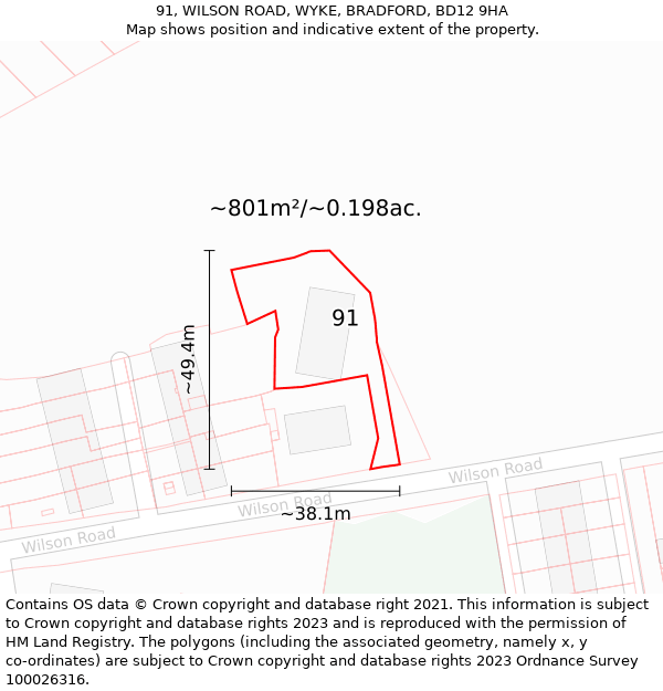 91, WILSON ROAD, WYKE, BRADFORD, BD12 9HA: Plot and title map