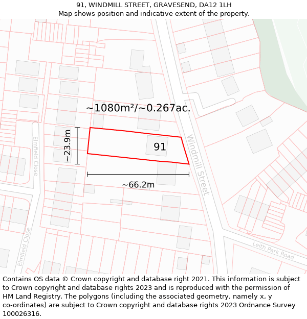 91, WINDMILL STREET, GRAVESEND, DA12 1LH: Plot and title map