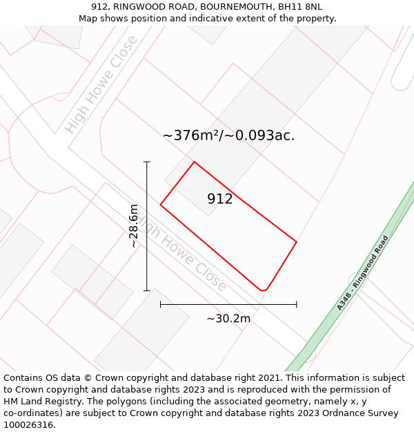 912, RINGWOOD ROAD, BOURNEMOUTH, BH11 8NL: Plot and title map