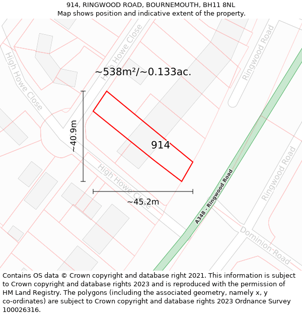 914, RINGWOOD ROAD, BOURNEMOUTH, BH11 8NL: Plot and title map