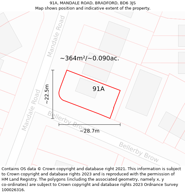 91A, MANDALE ROAD, BRADFORD, BD6 3JS: Plot and title map