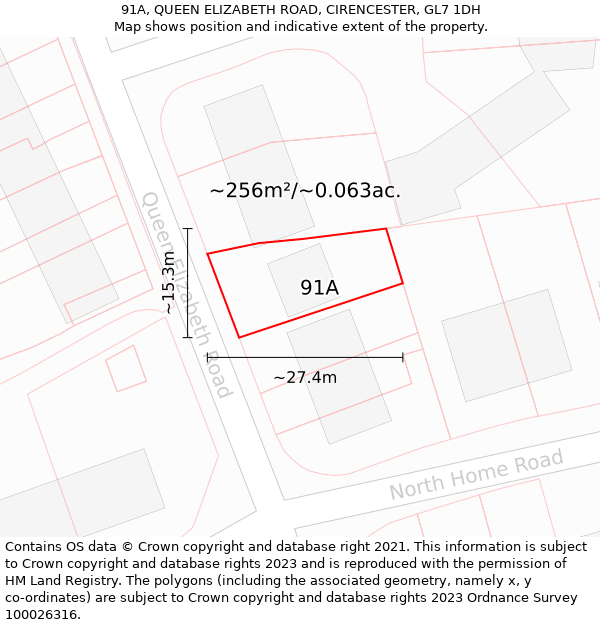 91A, QUEEN ELIZABETH ROAD, CIRENCESTER, GL7 1DH: Plot and title map