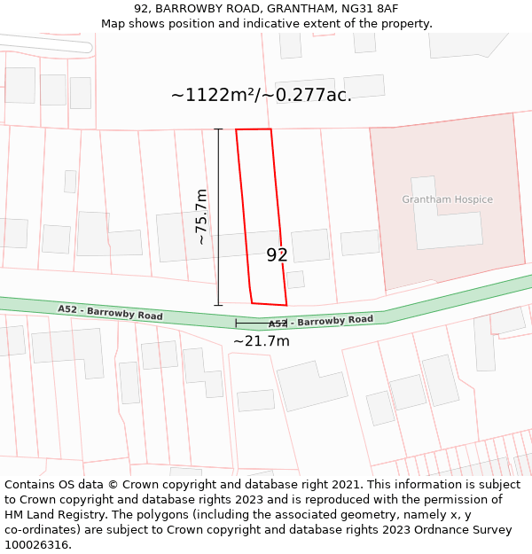 92, BARROWBY ROAD, GRANTHAM, NG31 8AF: Plot and title map