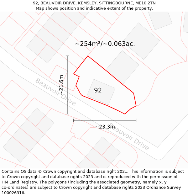 92, BEAUVOIR DRIVE, KEMSLEY, SITTINGBOURNE, ME10 2TN: Plot and title map