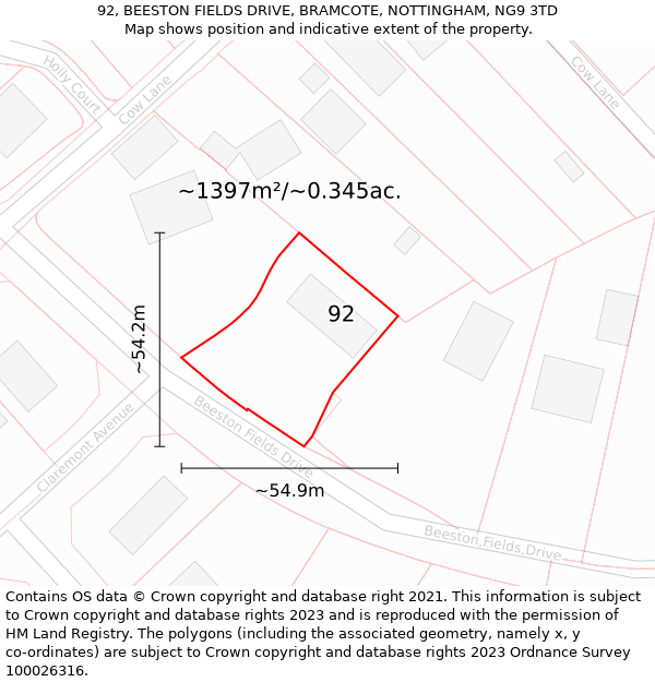 92, BEESTON FIELDS DRIVE, BRAMCOTE, NOTTINGHAM, NG9 3TD: Plot and title map