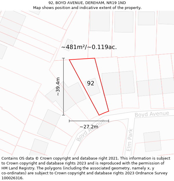 92, BOYD AVENUE, DEREHAM, NR19 1ND: Plot and title map