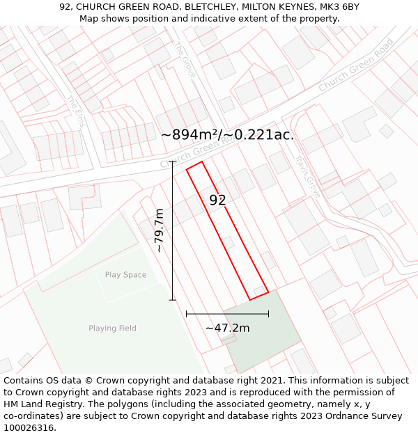 92, CHURCH GREEN ROAD, BLETCHLEY, MILTON KEYNES, MK3 6BY: Plot and title map