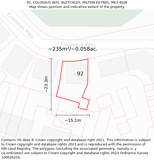92, COLOSSUS WAY, BLETCHLEY, MILTON KEYNES, MK3 6GW: Plot and title map