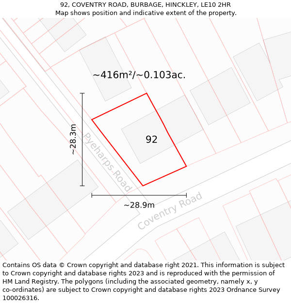 92, COVENTRY ROAD, BURBAGE, HINCKLEY, LE10 2HR: Plot and title map