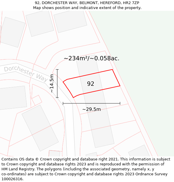 92, DORCHESTER WAY, BELMONT, HEREFORD, HR2 7ZP: Plot and title map