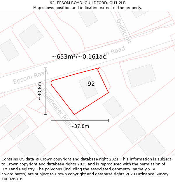 92, EPSOM ROAD, GUILDFORD, GU1 2LB: Plot and title map