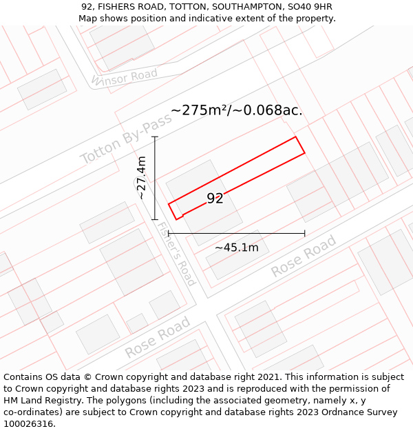 92, FISHERS ROAD, TOTTON, SOUTHAMPTON, SO40 9HR: Plot and title map