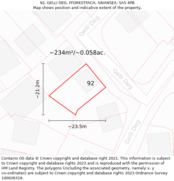 92, GELLI DEG, FFORESTFACH, SWANSEA, SA5 4PB: Plot and title map