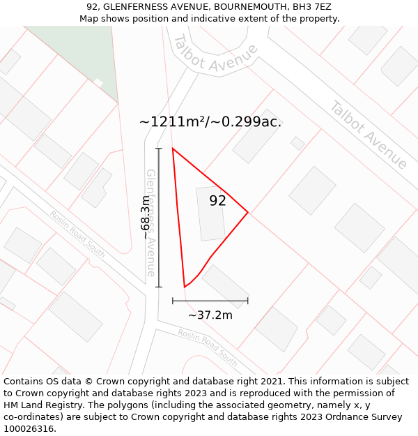 92, GLENFERNESS AVENUE, BOURNEMOUTH, BH3 7EZ: Plot and title map