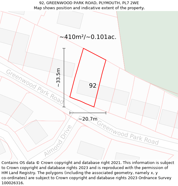 92, GREENWOOD PARK ROAD, PLYMOUTH, PL7 2WE: Plot and title map